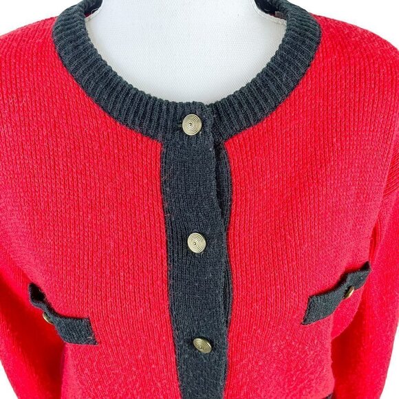 Vintage Karen Scott Wool Blend Cozy Knit Red Christmas Holiday Cardigan Sweater - Picture 2 of 12